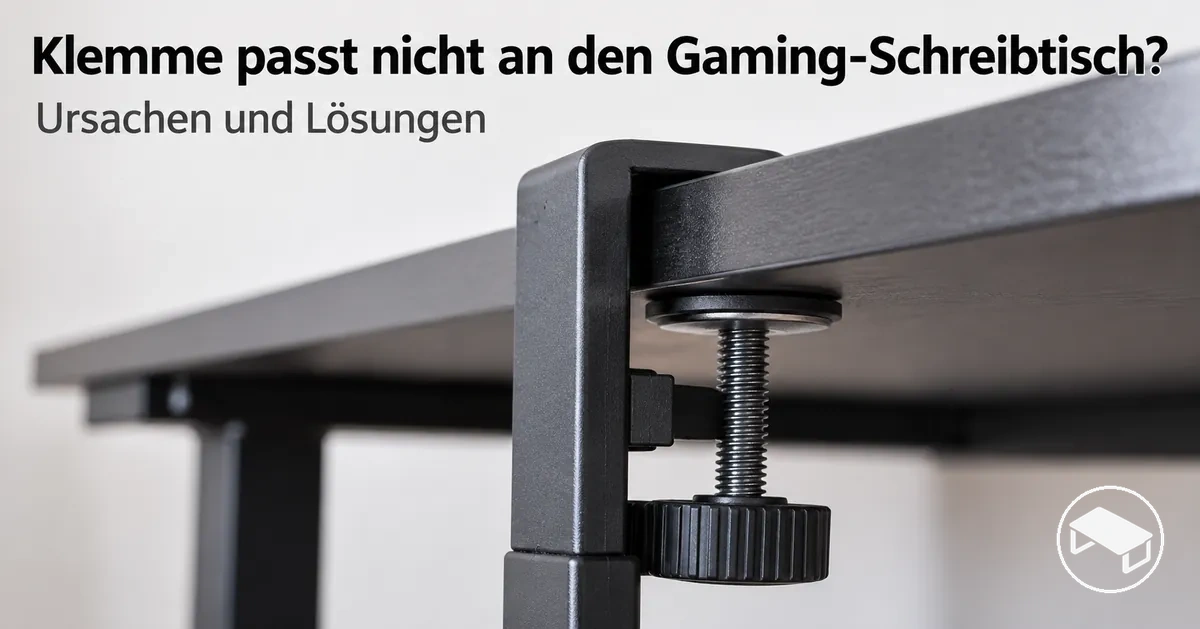 Befestigungsklemme eines Gaming-Schreibtisch-Zubehörteils am Tischrand mit zu wenig Freiraum für eine sichere Montage