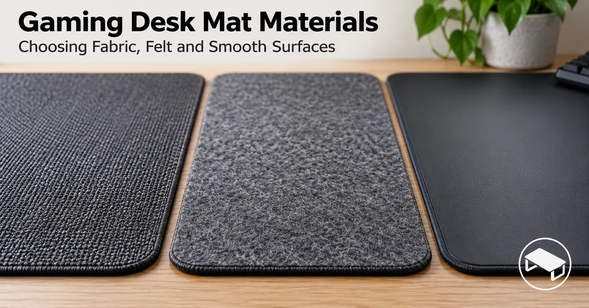 Close-up comparison of gaming desk mats showing different fabric, felt and smooth surface textures