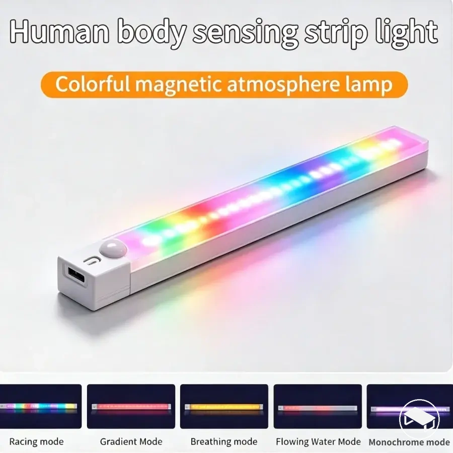 Rechargeable magnetic RGB light bar with a motion sensor and five lighting modes
