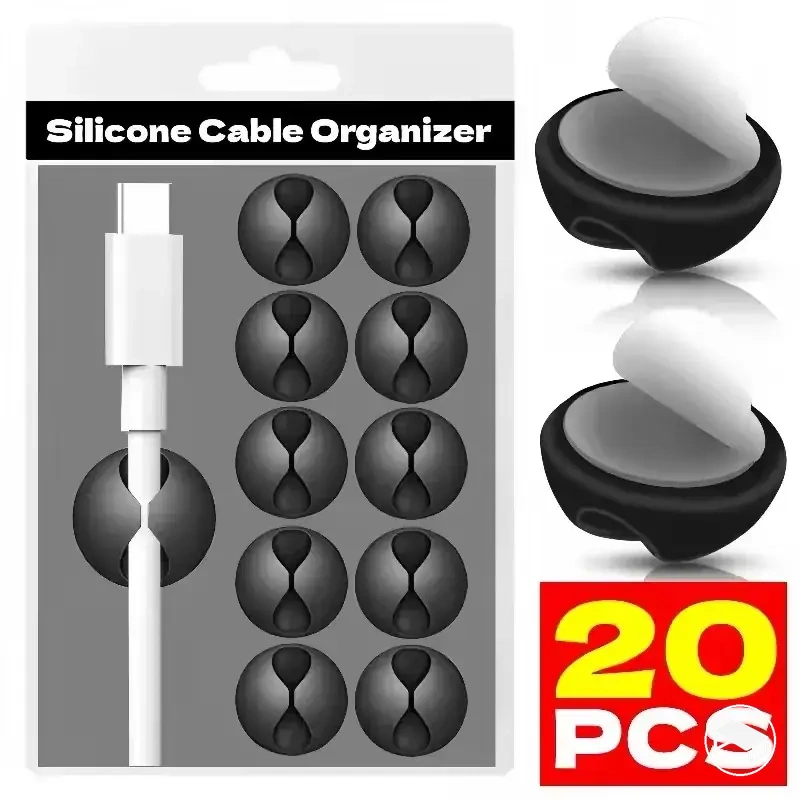 Self-adhesive silicone clips for securing USB and charging cables
