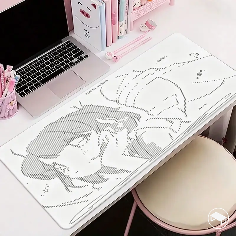 Grand tapis de bureau en cuir avec illustration d'un ange de style anime